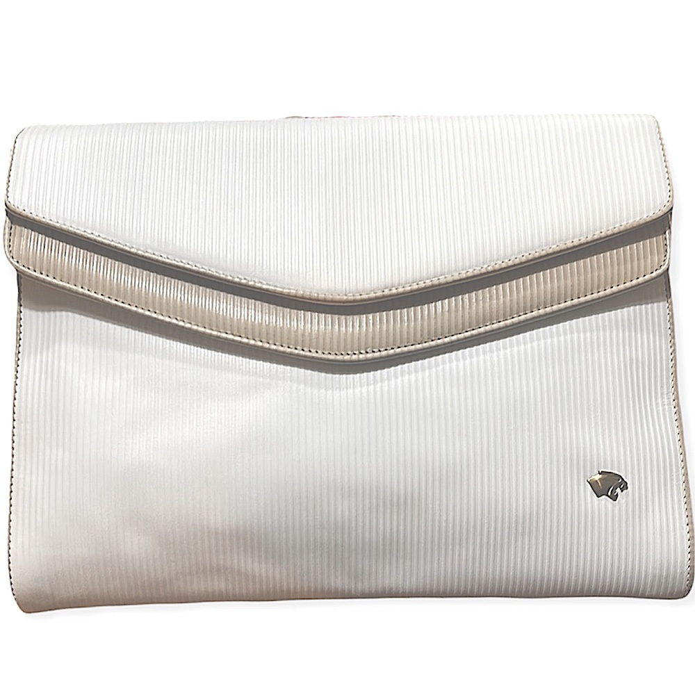 Bagheera White & Taupe Leather Vintage Envelope Clutch
